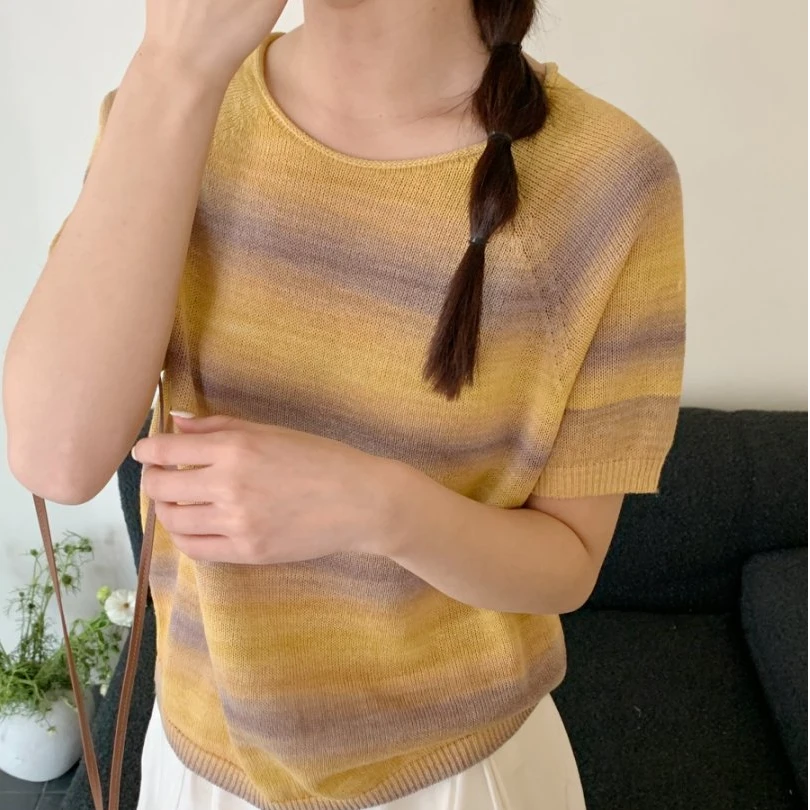 【素简.500139】春款上新进口和纸渐变半袖女装上新针织衫