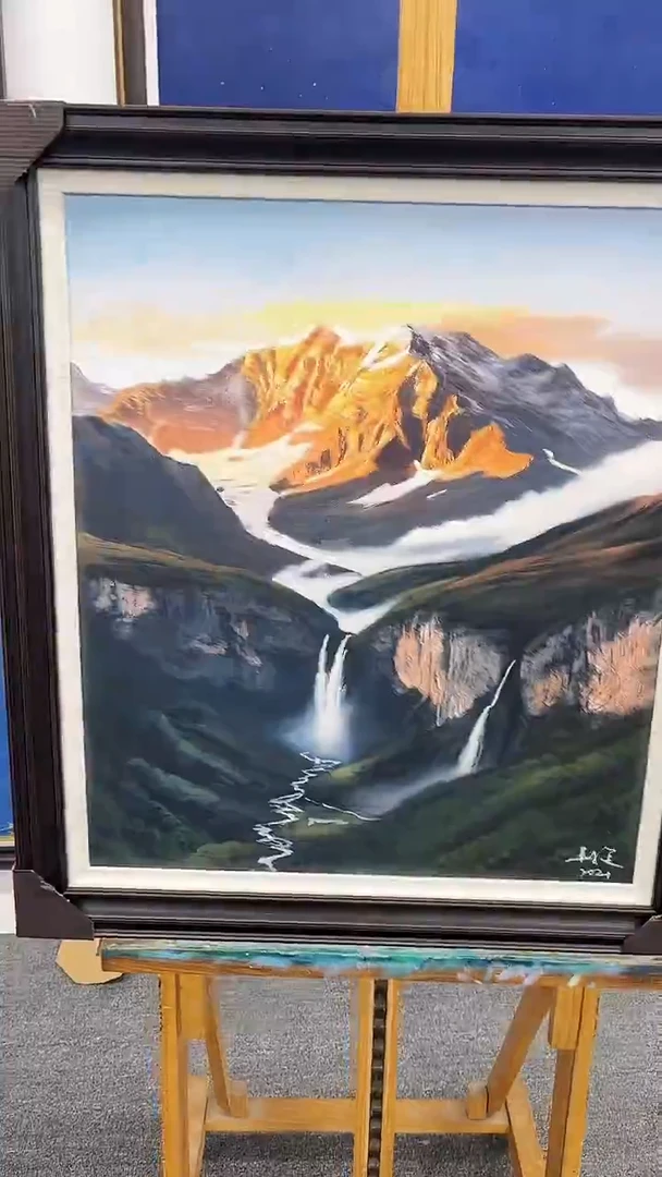 国画吴子逸-60x70-山水-带框-补书