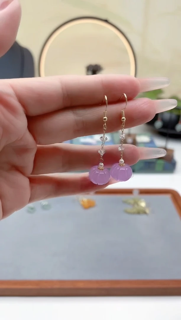 未镶嵌耳饰玛瑙/玉髓00紫色南瓜
