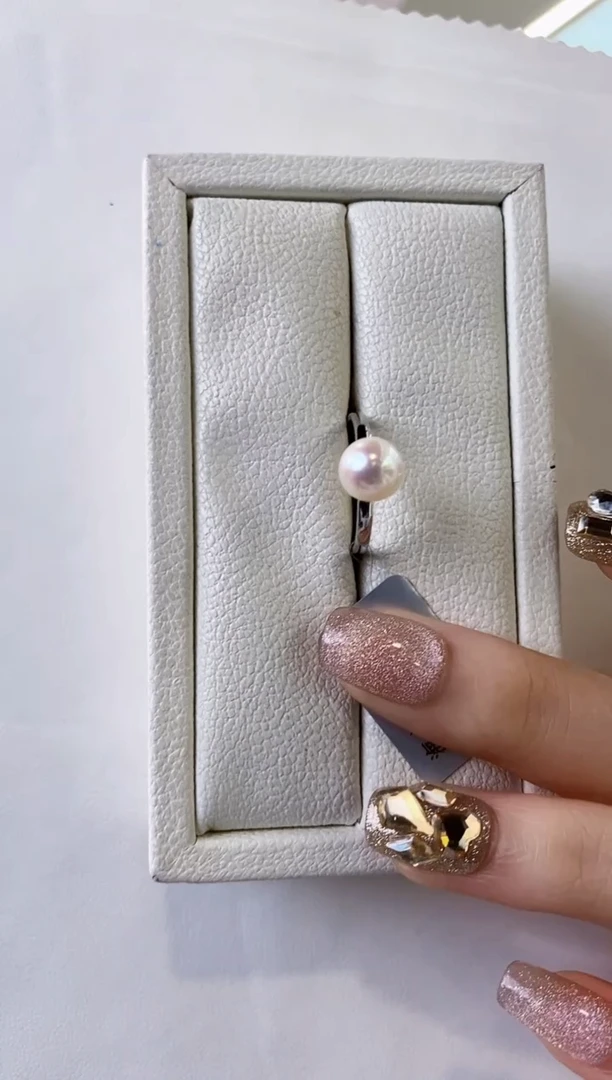 银S925镶嵌戒指海水珍珠7.5-8Akoya海水珍珠戒指