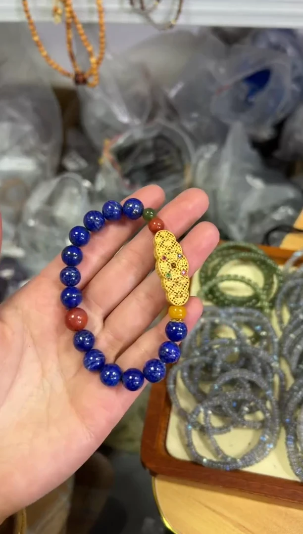 【闪购商品】青金石手链银S925镶嵌青金石五帝银款手链[0296]