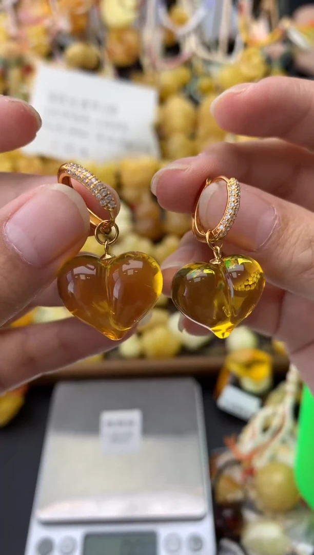 银S925镶嵌琥珀珠宝奇石112琥珀蜜蜡瑕疵品