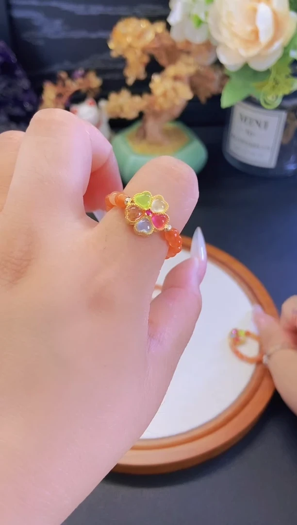 水晶戒指未镶嵌南n红小花