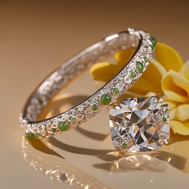 925银手镯 【银饰铺子】S925银 高货花丝如意田田手镯 111327