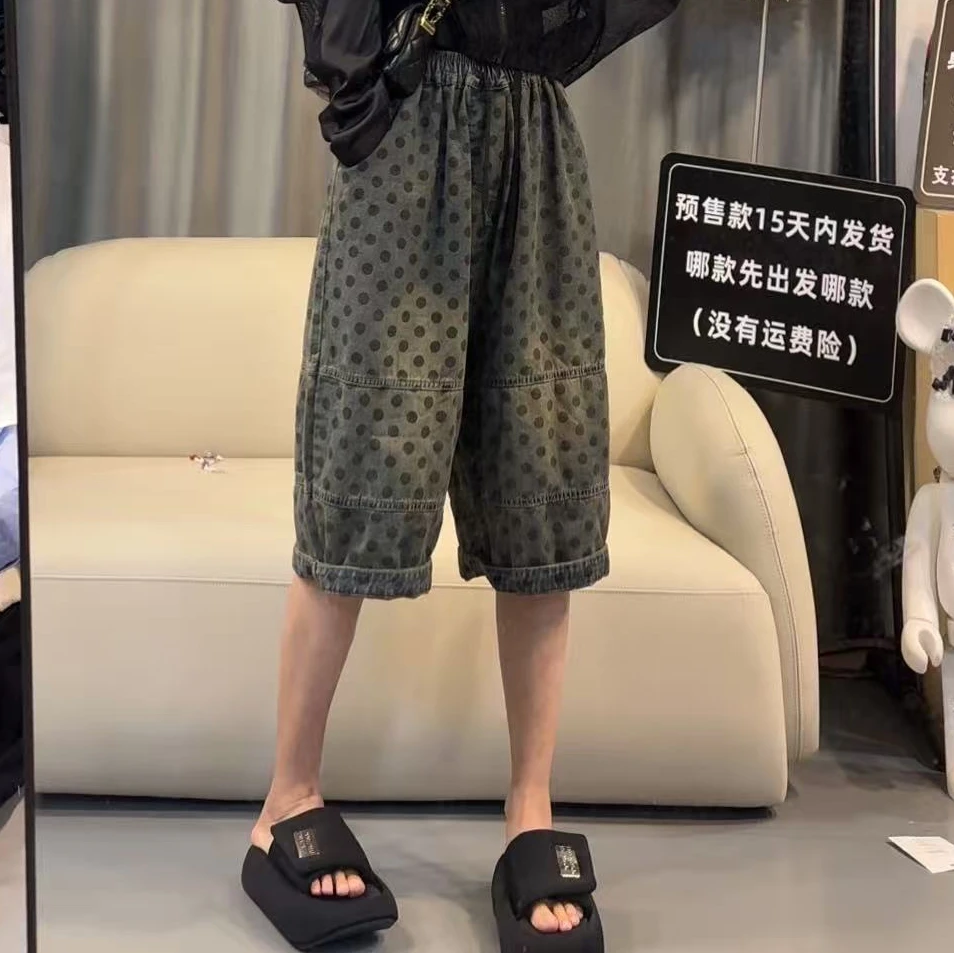 【文乐乐】春夏新款韩版个性减龄时尚休闲潮流波点牛仔六分裤2329