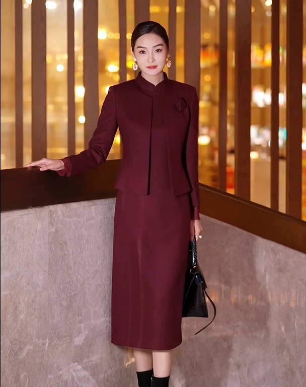 素色套装--首尚格释春秋季新款新中式纯色商务背心裙套装显瘦气质