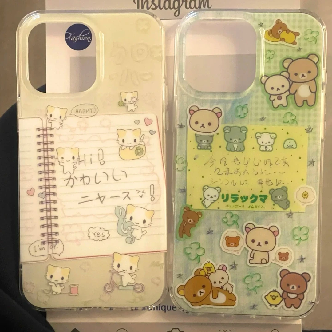 可爱轻松熊适用于苹果16promax/15大孔白色IMD手机壳华为vivo小米