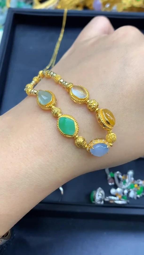 18K金镶嵌手链翡翠801-中国好珍宝