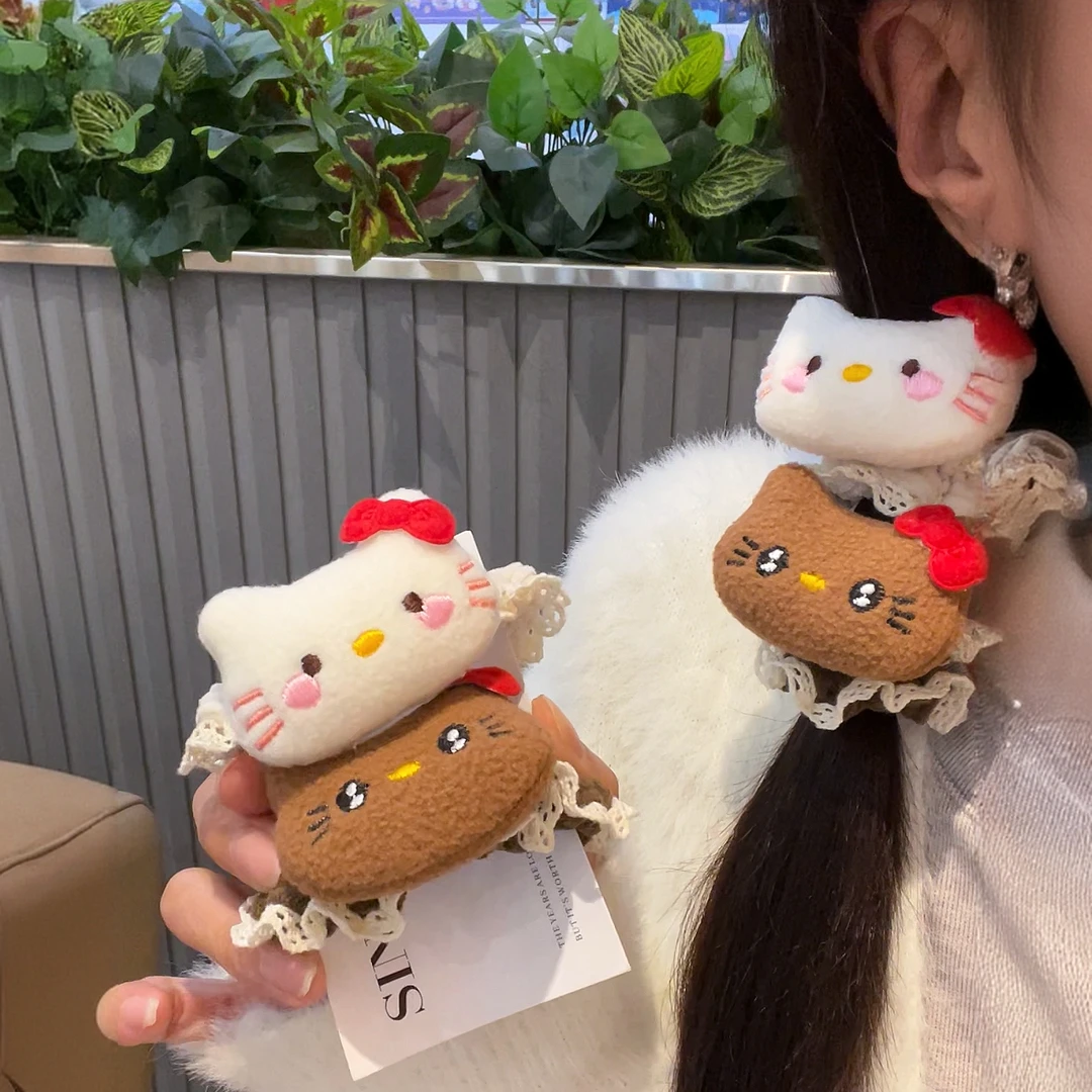 可爱蕾丝KT蝴蝶结猫咪玩偶小肠发圈高弹力丸子头扎发皮筋头绳