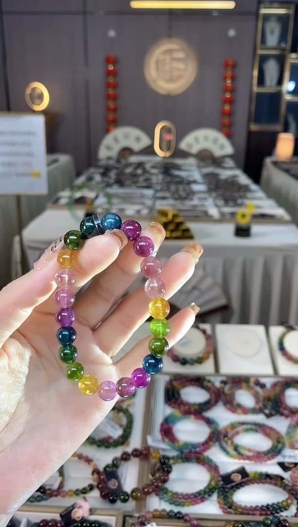 未镶嵌老矿碧玺色标彩虹单圈手串8mm+碧玺dan多样性发货一条