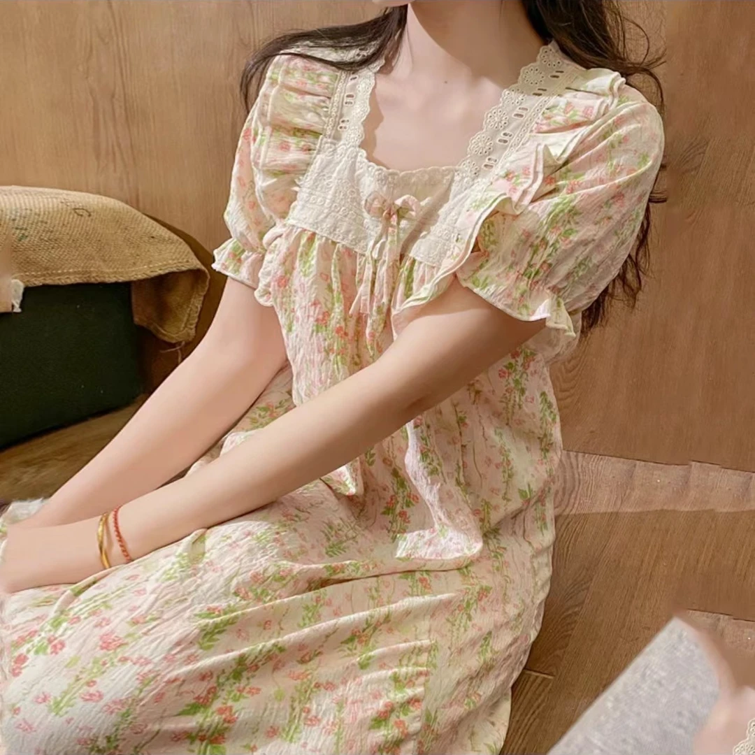 睡裙春夏季带胸垫甜美公主蕾丝家居服睡裙2025新款爆款家居睡裙