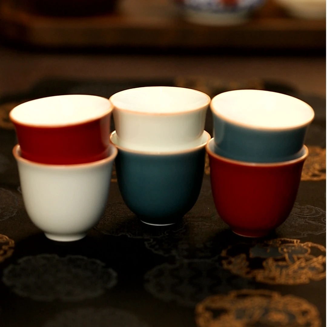 Q012/陶瓷单色釉小客杯/六只