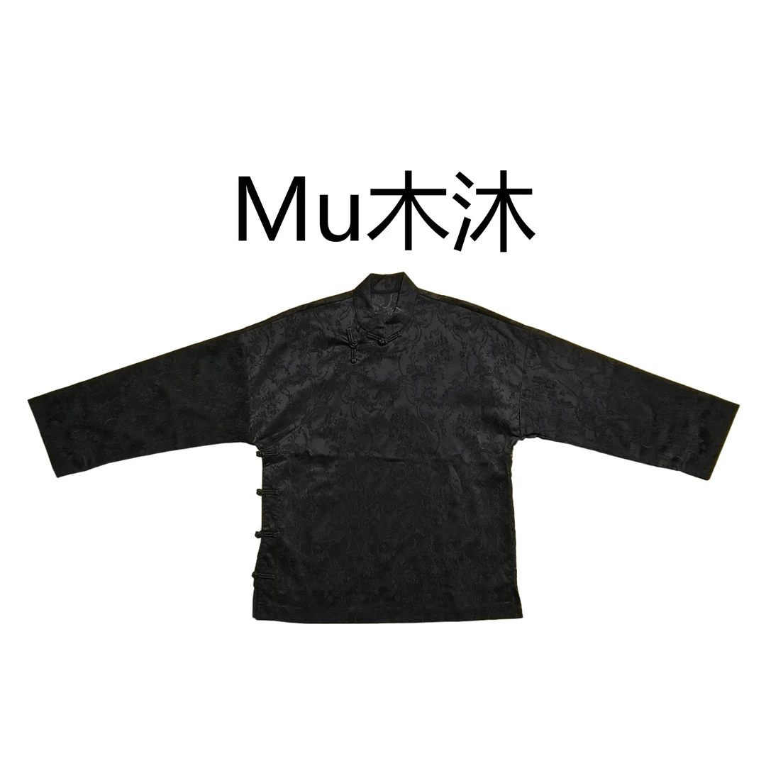 Mu木沐♠新品斜侧盘扣开叉提花浮雕衬衫