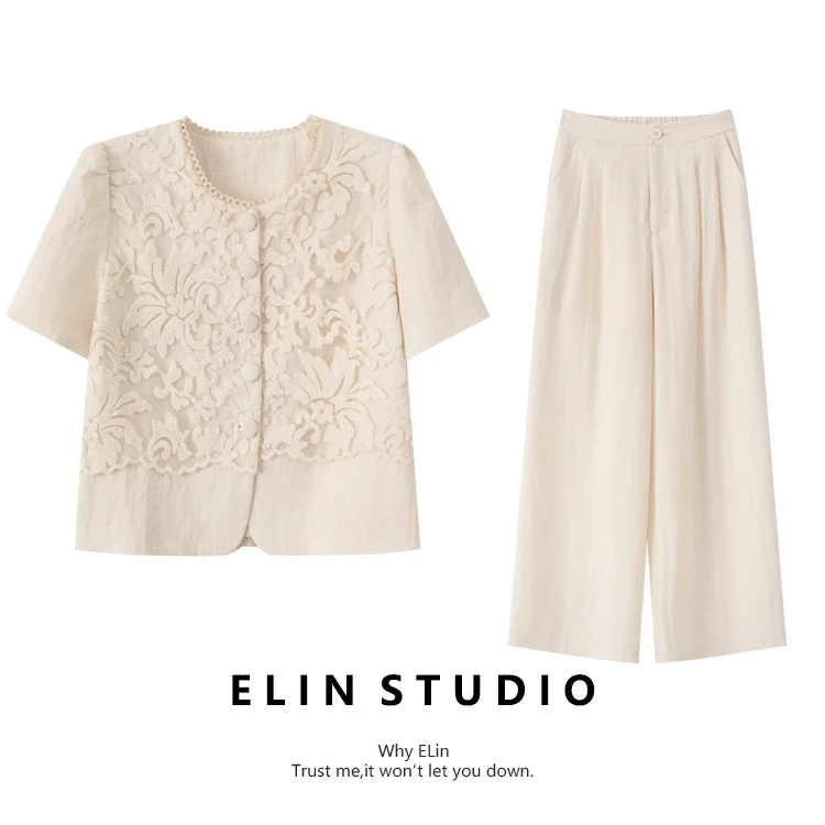 ELIN/现货【格温德林】夏新款气质显瘦百搭轻奢洋气时尚套装#LT238