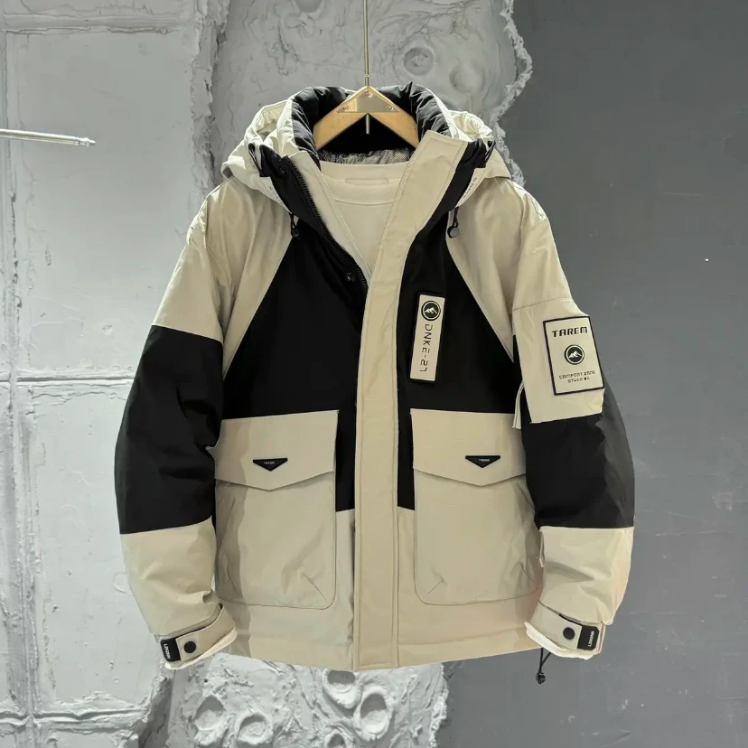 3679#总#【燃途冲锋】新款潮牌连帽拼接撞色保暖工装外套非标