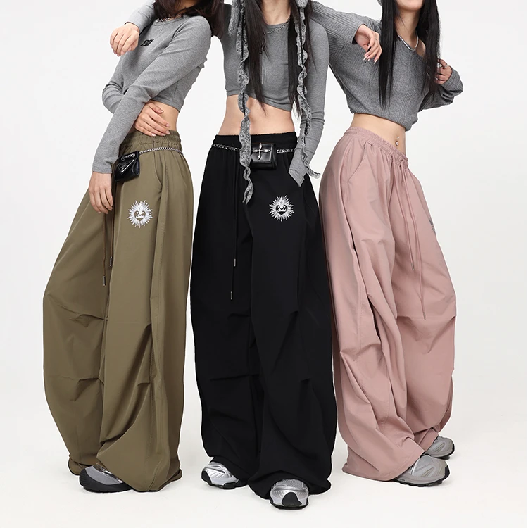 美式街舞空气感速干薄款香蕉裤子夏季潮牌弯刀裤辣妹运动伞兵裤女