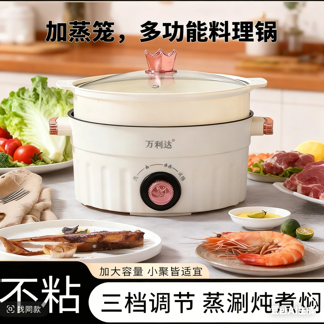 万利达【主播宠粉】3.6L加蒸笼大容量蒸煮炒煎一体家用电炒电煮锅