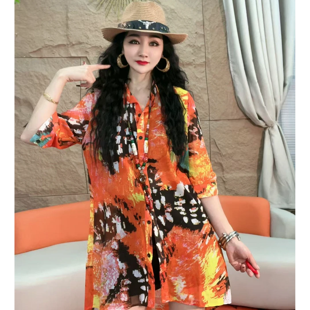 561【凡家衣橱】夏季新款时尚气质七分袖花色洋气衬衫