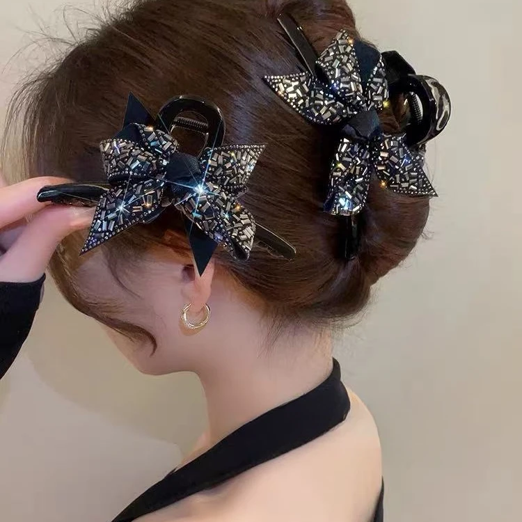 高级感黑色蝴蝶结抓夹女大号2025年新款后脑勺盘发鲨鱼夹发卡2313