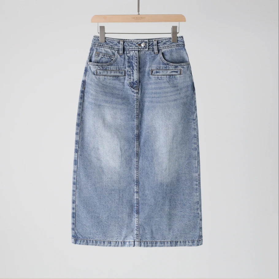 （布布款）口袋牛仔裙TBB1195  浅蓝色