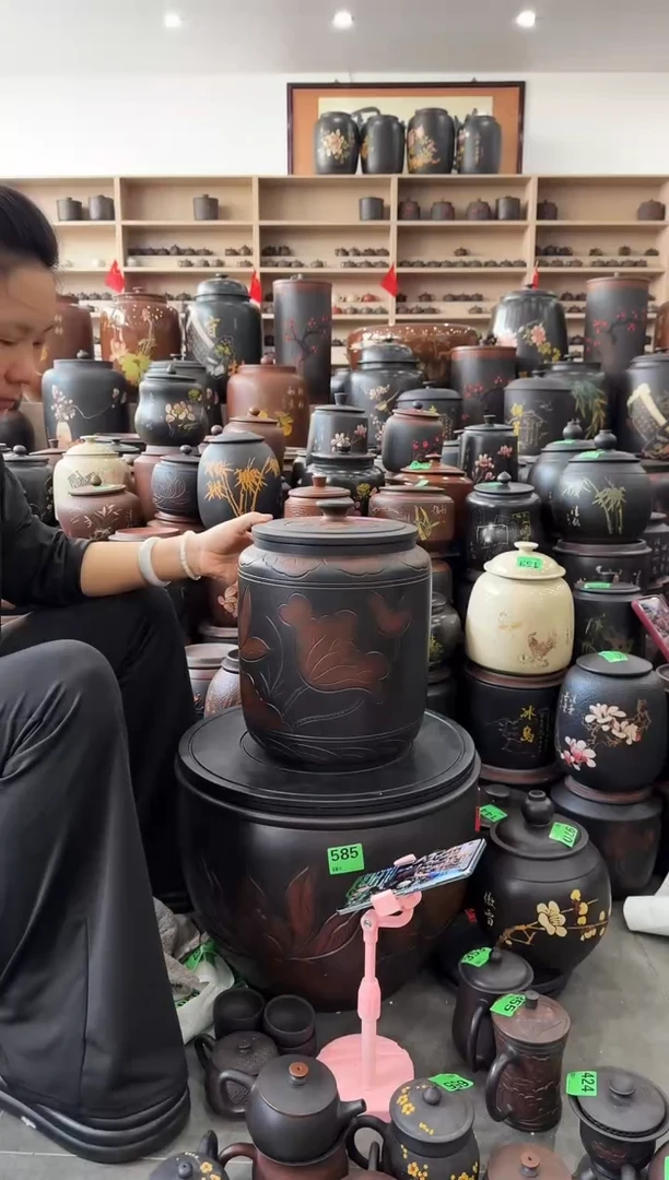 瑕疵 线雕 荷花 五号 茶缸 073