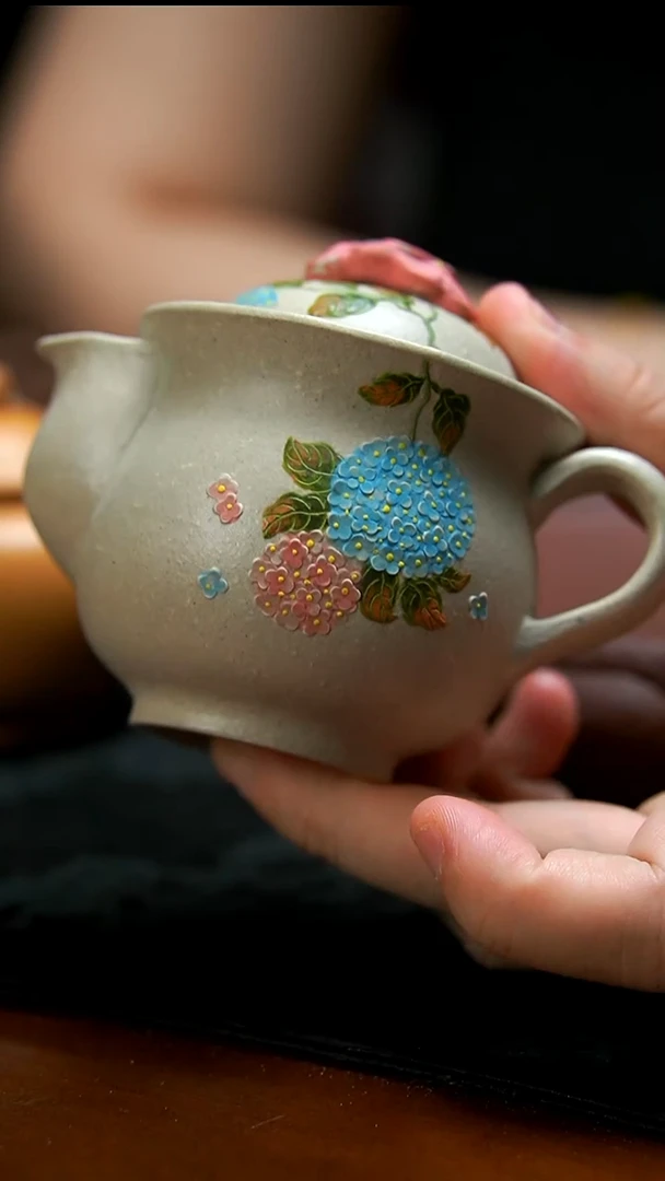 茶壶紫砂白泥绣球花花滴子壶