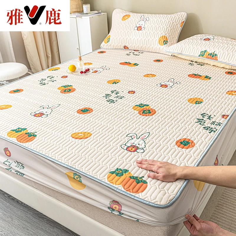 V/雅鹿夏季冰丝乳胶床笠可水洗学生宿舍床席榻榻米床套罩防滑床