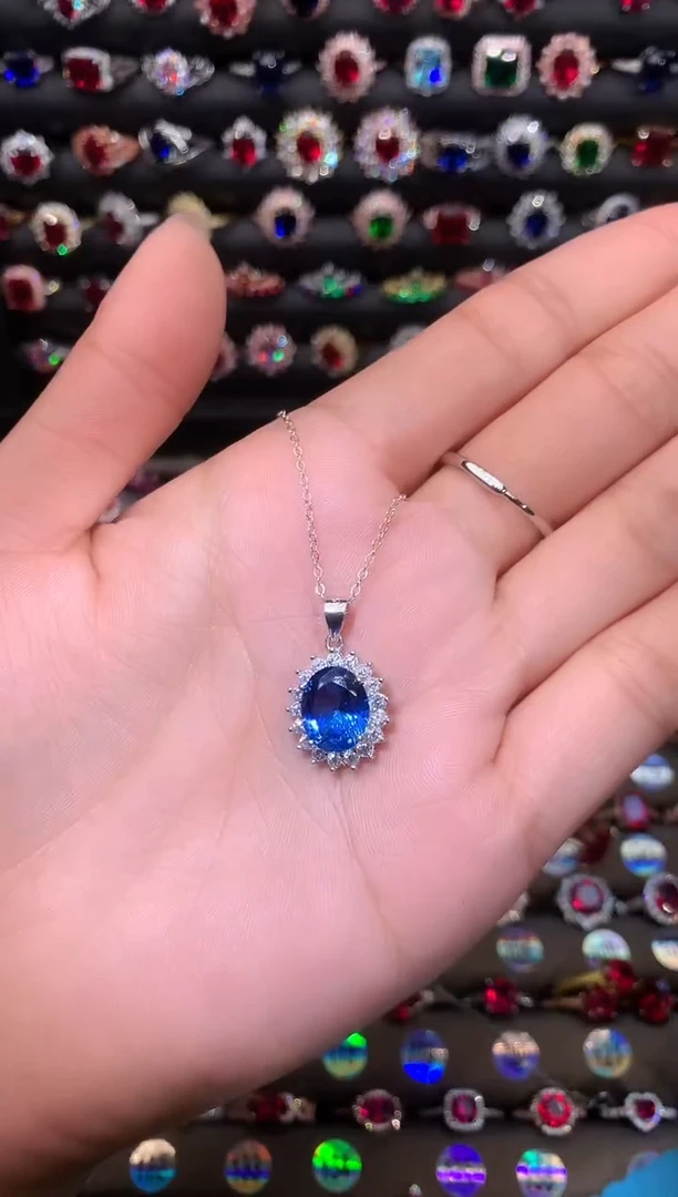 【闪购商品】蓝宝石颈饰银S925镶嵌矢车菊