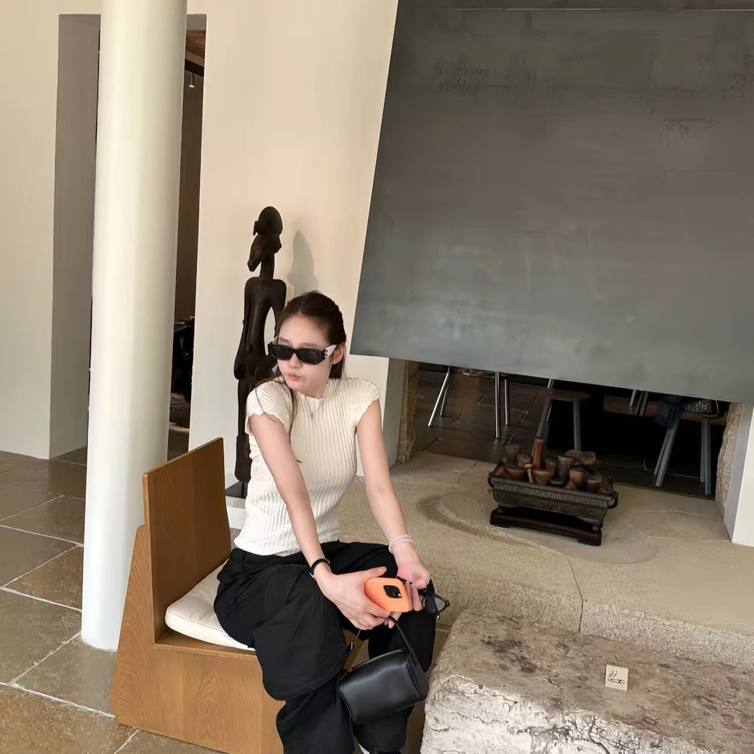 LA 精梳棉 半高领 白色针织背心 32008