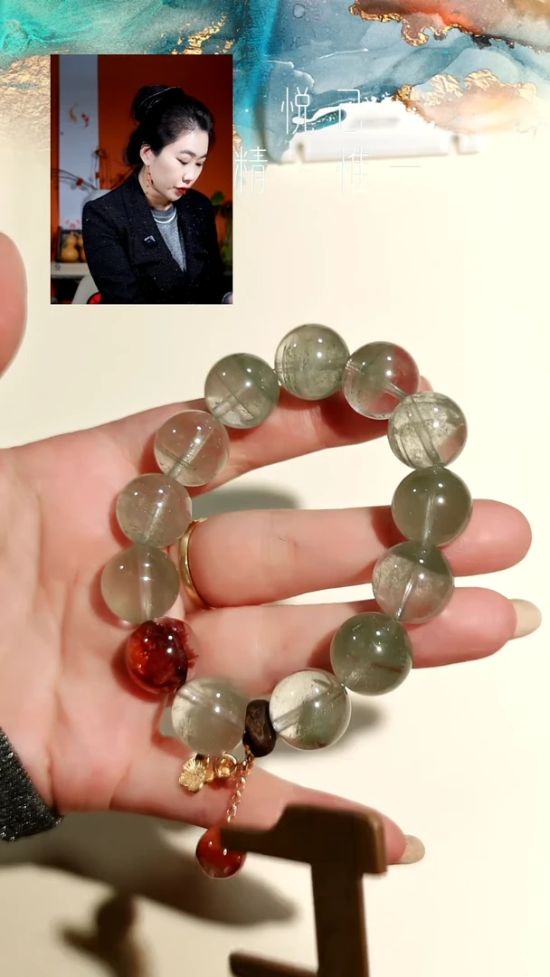 银S925镶嵌手链水晶绿幽灵红娇花