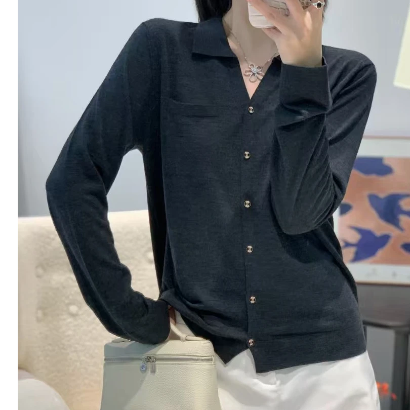 【80支--衬衣款】100%极细美丽诺V领衬衣开衫2585