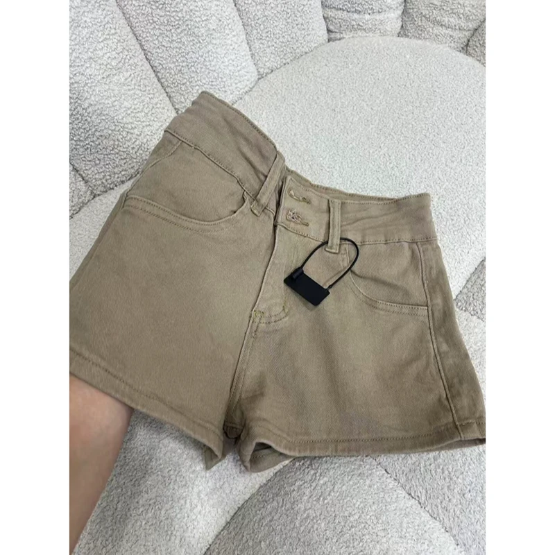 拉夏贝尔时尚低腰牛仔短裤女款秋季辣妹丰胯显瘦包臀a字美式热裤