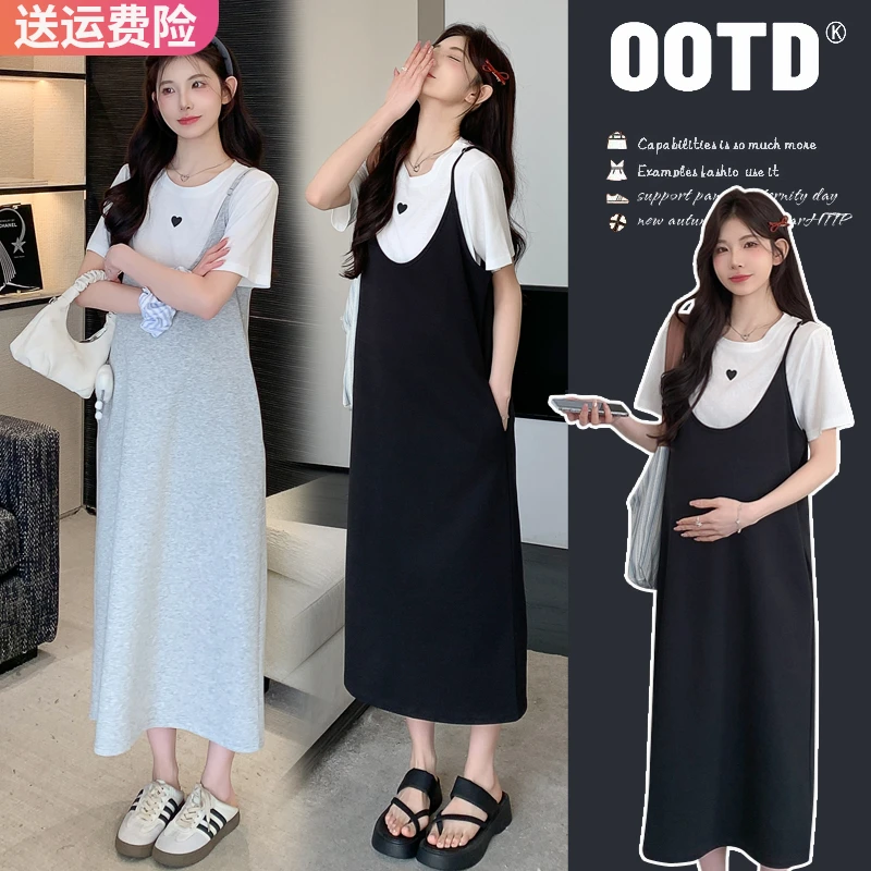 孕妇套装宽松简约夏季新款爆款休闲百搭上衣舒适不勒肚吊带连衣裙