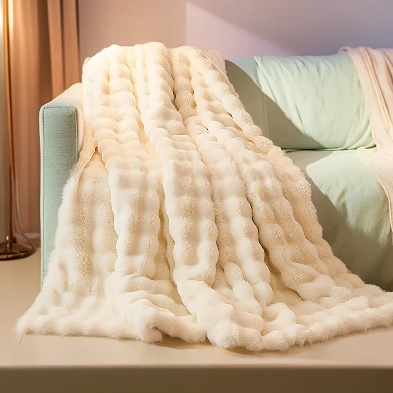 無印良品仿兔毛绒毛毯春夏办公室沙发午睡毯子盖被