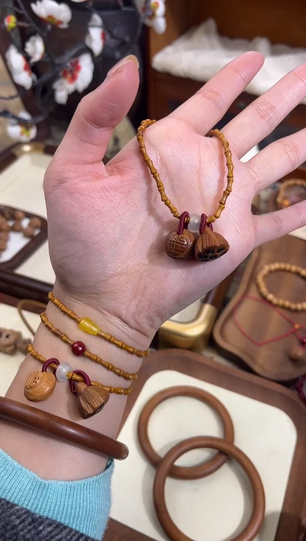 手串桃核【桃缘行】竹节「福气莲莲」桃木桃核辟、挡、驱、护 备注手围