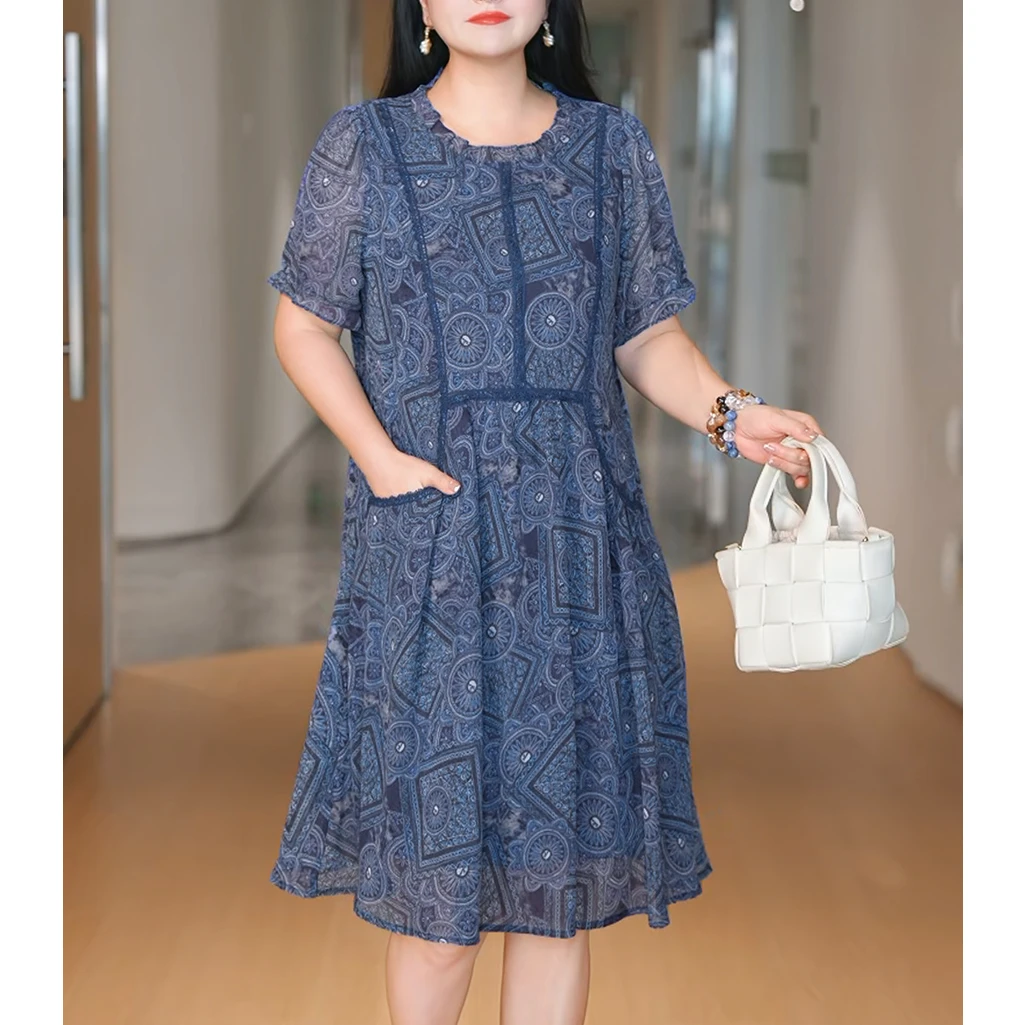 【度假系列*海洋之花】MsShe大码女装2025新款雪纺连衣裙X~B2507026