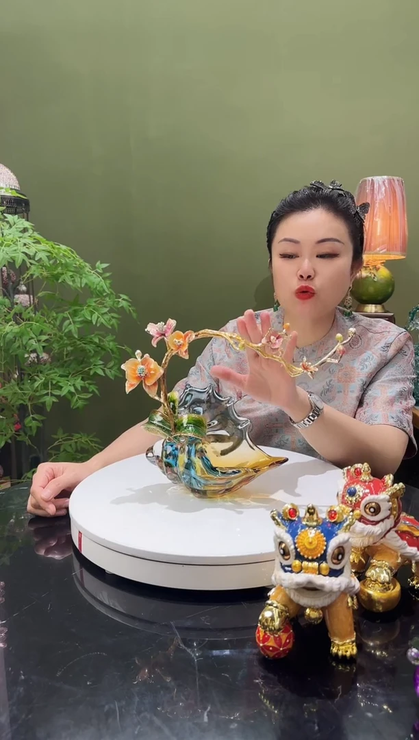 琉璃 珐琅彩 螺生花摆件