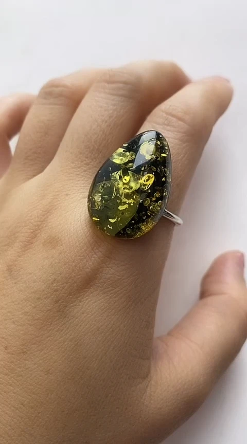 【闪购商品】琥珀裸石银S925镶嵌琥珀戒指