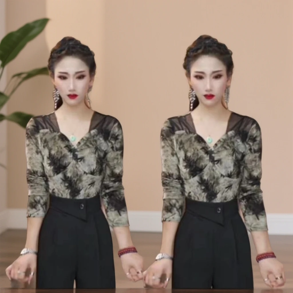 蜜妍婵-新款秋季碎花印花显瘦气质洋气时尚百搭修身长袖网红款