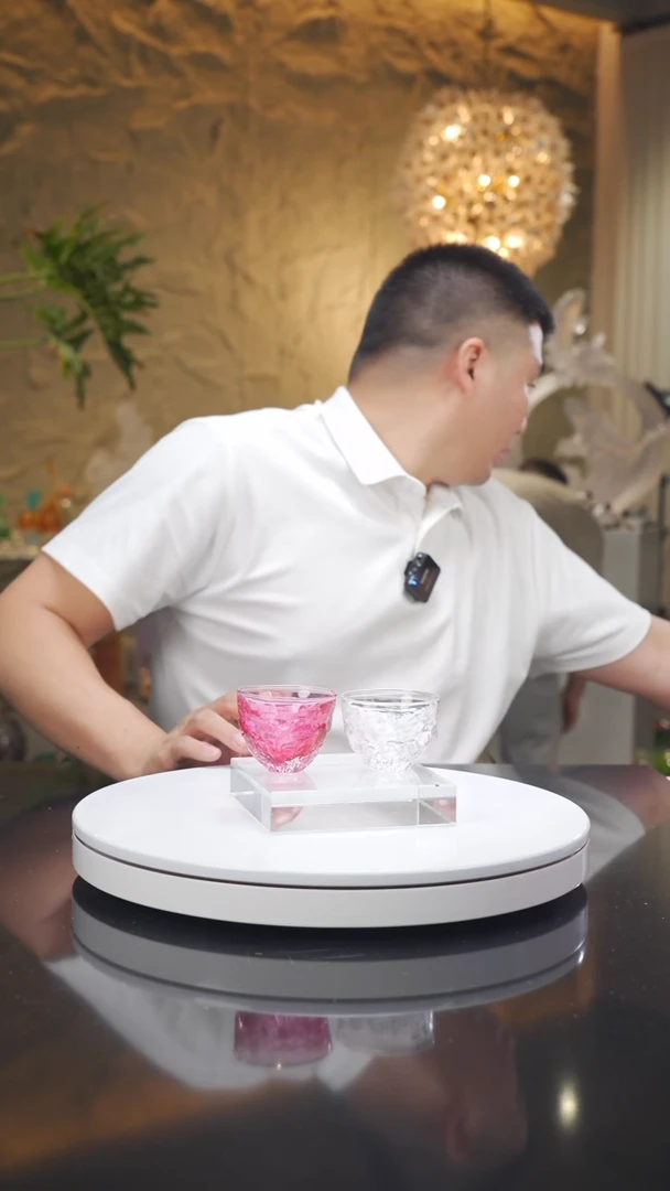 琉璃手工艺品设计款金红加水晶茶杯一对