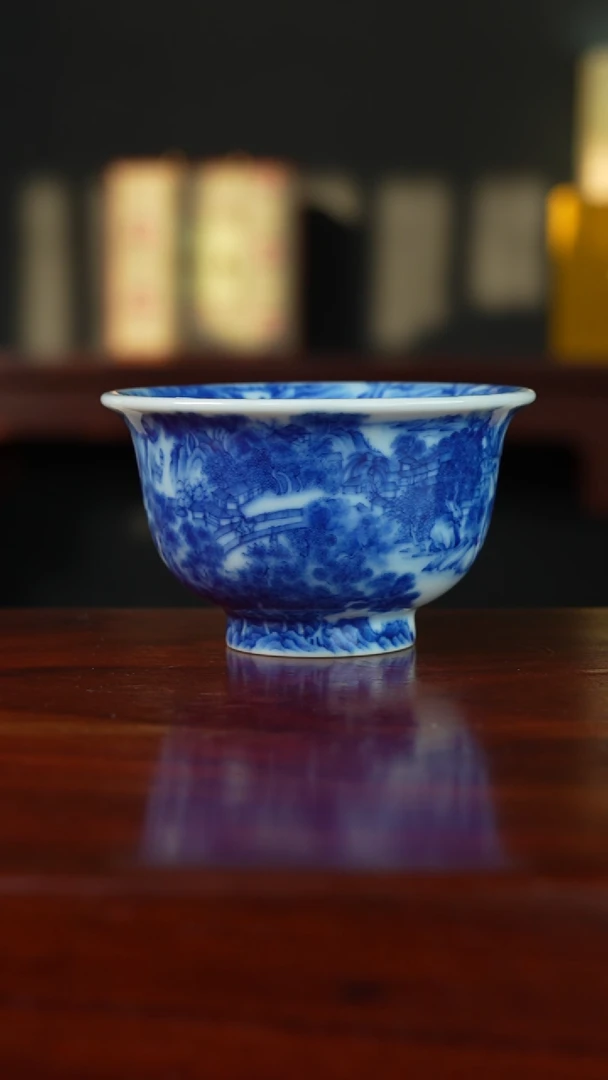 祖传窑真柴窑传承400年江乡胜景图压手杯