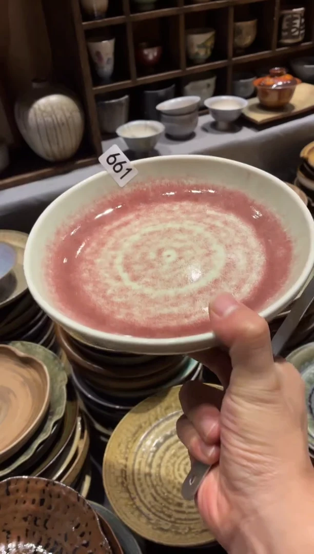 瓷片小****?661釉红高足盘1个