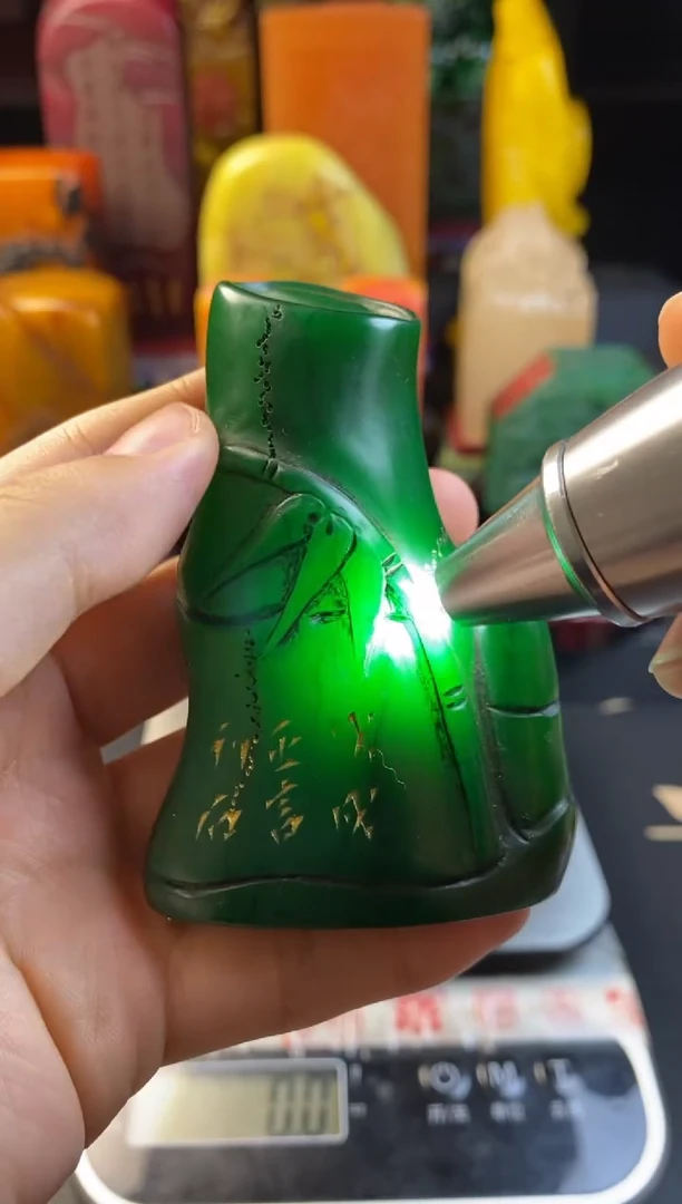 寿山石印石绝绿随形竹节（清心）