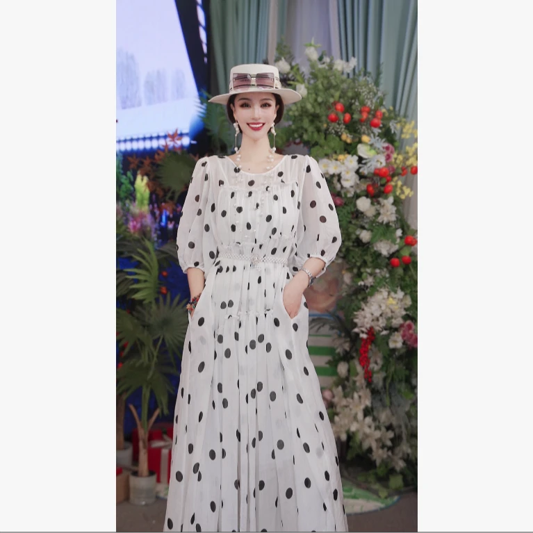 25新款法式设计师夏苎麻气质宽松时尚长款女装连衣裙251D807