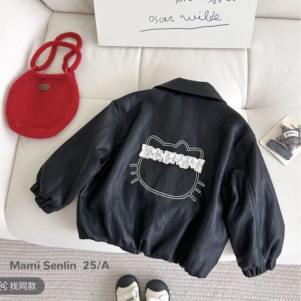 2025年秋季甜美新款女童甜酷KT皮衣外套洋气百搭时髦精