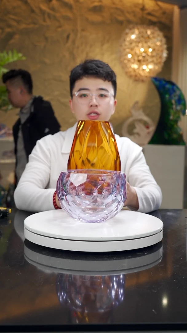 手工艺品琉璃6*琥珀金切面可侧放聚宝盆