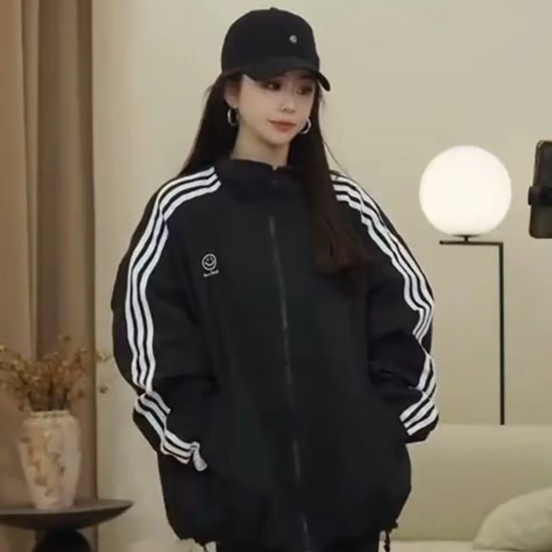 幻彩家三条杠笑脸冲锋衣外套2025秋季运动棒球服显瘦百搭