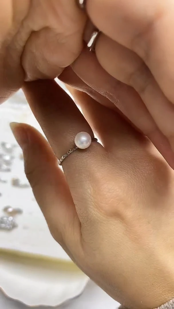 银S925镶嵌戒指淡水珍珠戒指