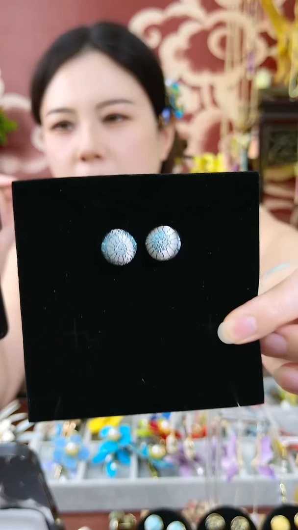 刺绣宋锦耳钉002