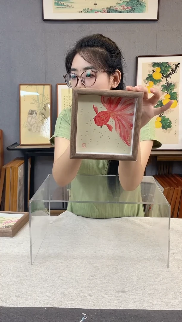 国画纯手写带框作品-15*15 金鱼